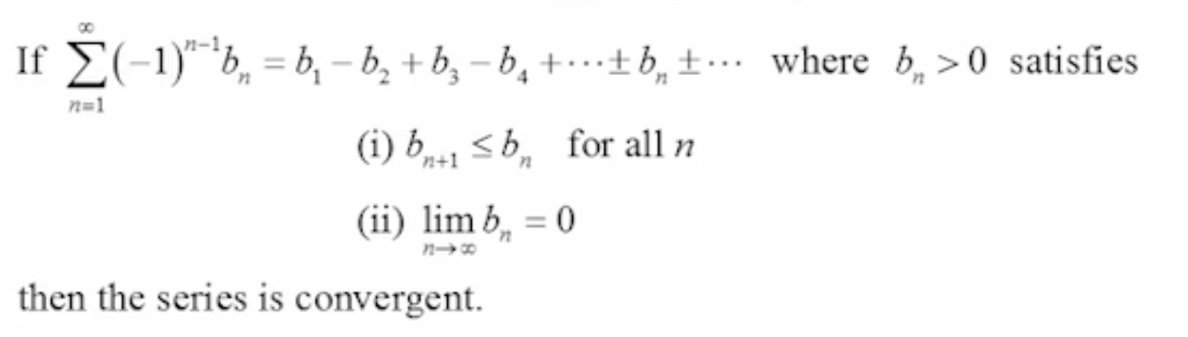 <p>only a convergence test.</p><p>b_n is the absolute value of the series</p><p>Never say “Based on AST, the series diverges”</p>