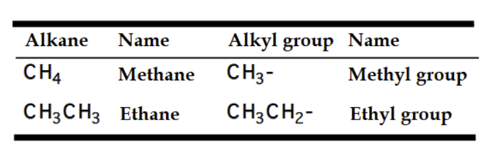 <p>a substituent derived by removal of a hydrogen from an alkane; given the symbol R- (<u>R</u>adical) and suffix -yl</p>