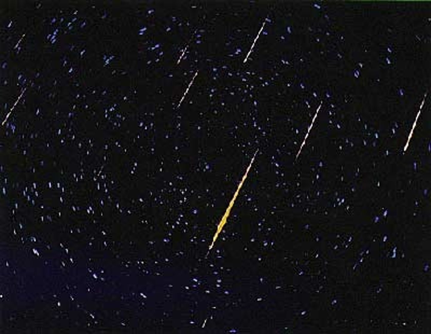<p>A streak of light in the sky produced by the burning of a meteoroid in Earth's atmosphere. Known as a "shooting star".</p>
