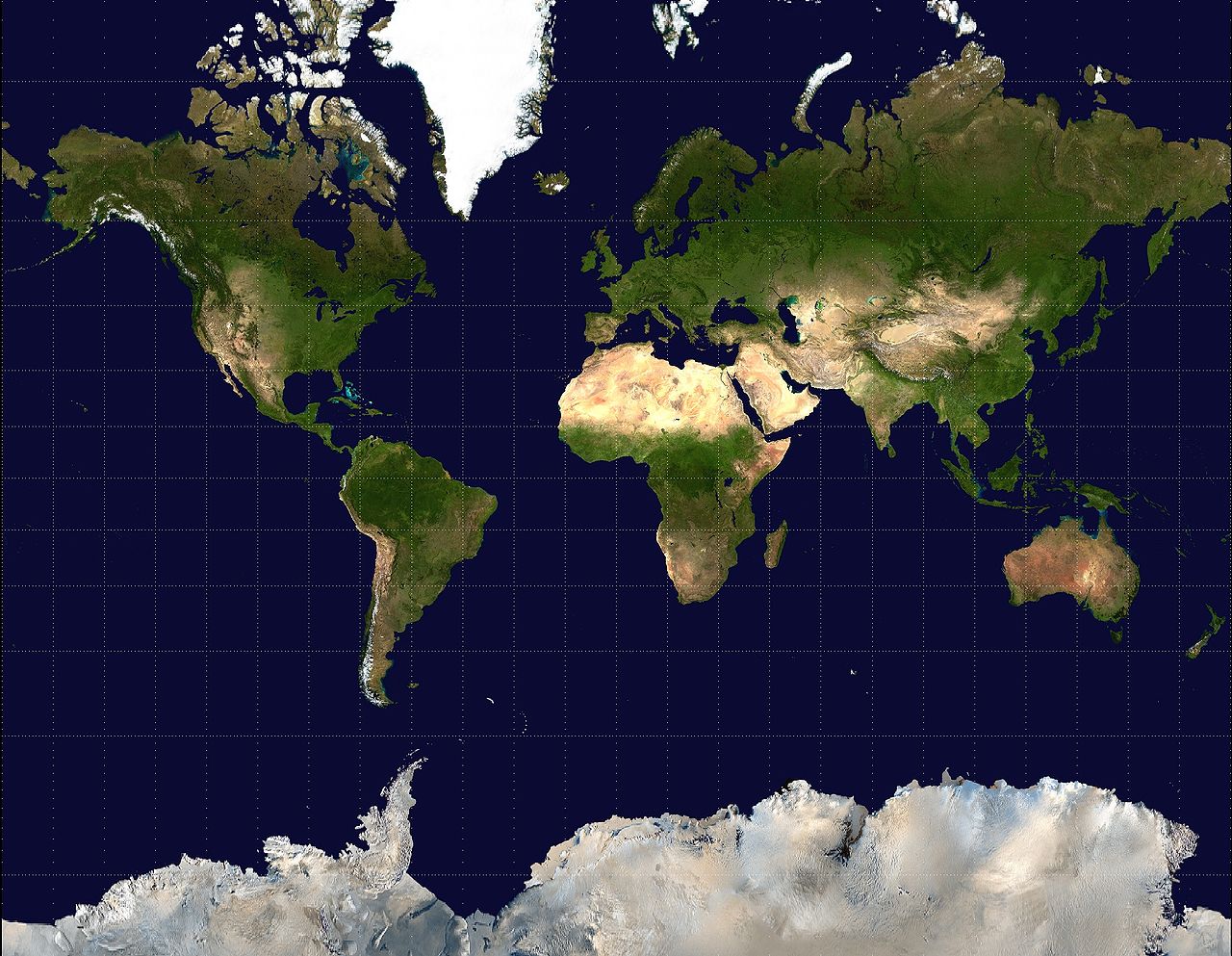 <p>A map projection that fairly accurately shows shape and direction, but distorts distance and size of land masses</p>