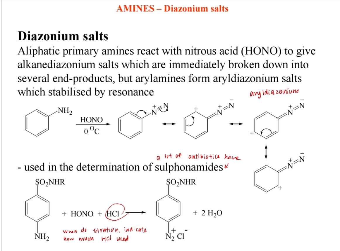 <p><span>Aromatic primary amines react with nitrous acid (HNO2) to form diazonium salts.</span></p>