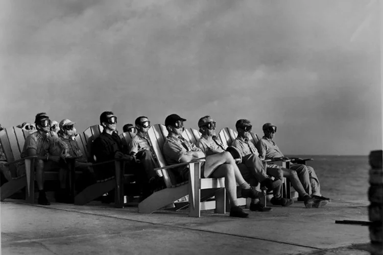 <p>Anonymous (U.S. Dept. of Defense) — <em>VIP Observers Watching Atomic Explosion</em> (1951)</p>