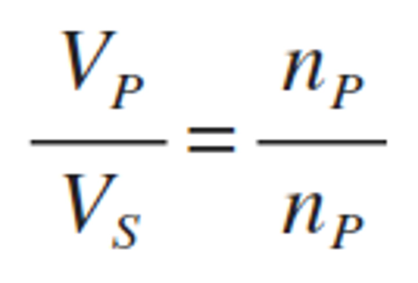 <p>Ns/Np = Vs/Vp</p><p>where s = secondary, p = primary</p>