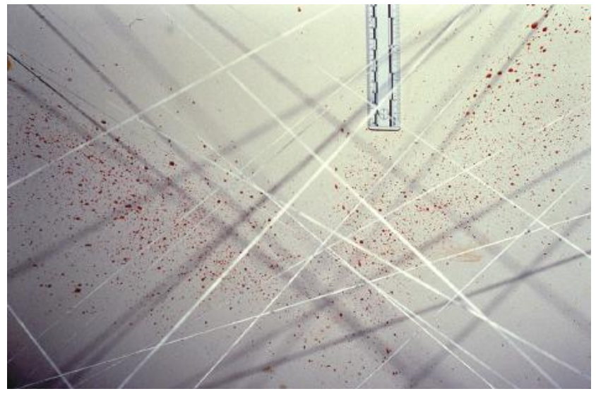 An impact bloodstain pattern as a result of using blunt force. (© Richard C. Li.)