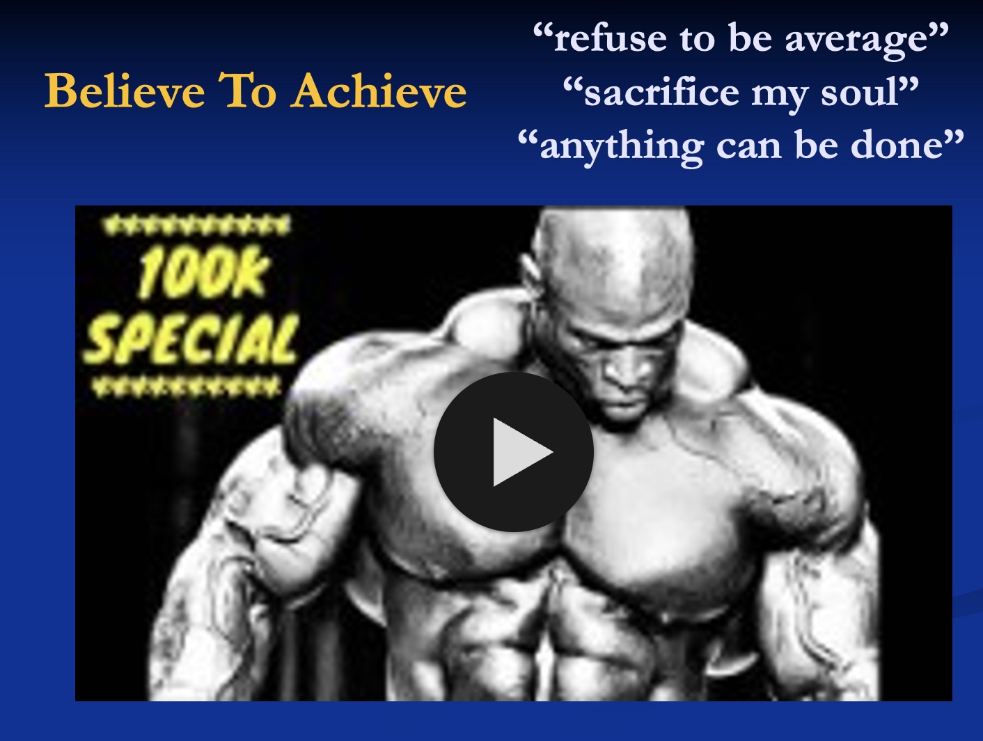 <p>-”Refuse to be average; sacrifice my soul; anything can be done'“</p><p><mark data-color="purple" style="background-color: purple; color: inherit;">-pure motivation very powerful</mark>; can do anything with thoughts and actions</p><p>-still turning food into body, even though using steroids</p><p>-negative self talk: central governor in brain unconscious level, but can we override w/ conscious thought? more negative outcomes than w/ positive self talk</p><p>*”Enhanced Games”; intense and obsessive</p>