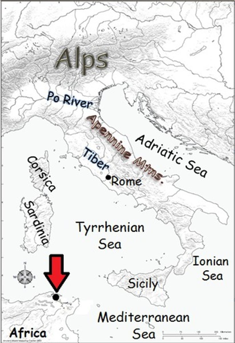 <p>The capital city of the Carthagian empire on the north coast of Africa. The Romans destroyed the city and salted the earth so nothing could grow there again.</p>