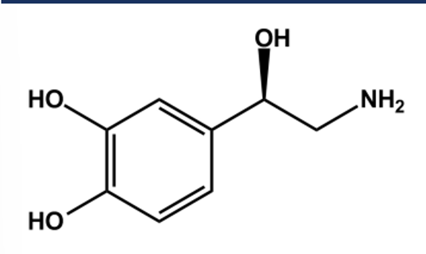 <p>-LogP = -0.24; pKa = 8.6</p><p>- Catechol moiety is easily metabolized by COMT(hence the name!)</p><p>- Side chain-OH on a chiral atom.</p><p>- S-isomer is inactive</p><p>-Potent vasoconstrictor</p><p>- Agonist at a1 , a2 and β1 receptors</p><p>- Little or no affinity for β2 receptors</p>