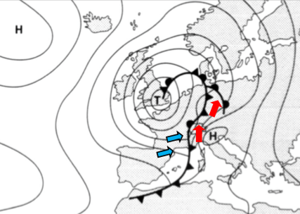 <p>Benenne das Druckgebilde und wie ist das Wetter in der Schweiz?</p>