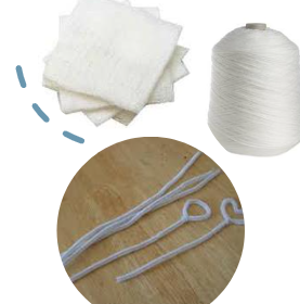 <p><strong>Used when previously mentioned products are not readily available:</strong></p><p>• Knitting Yarn</p><p>• Pipe Cleaner</p><p>• Gauze Strip-proximal surfaces of widely spaced teeth, teeth next to edentulous areas, abutment teeth of a fixed partial denture </p>