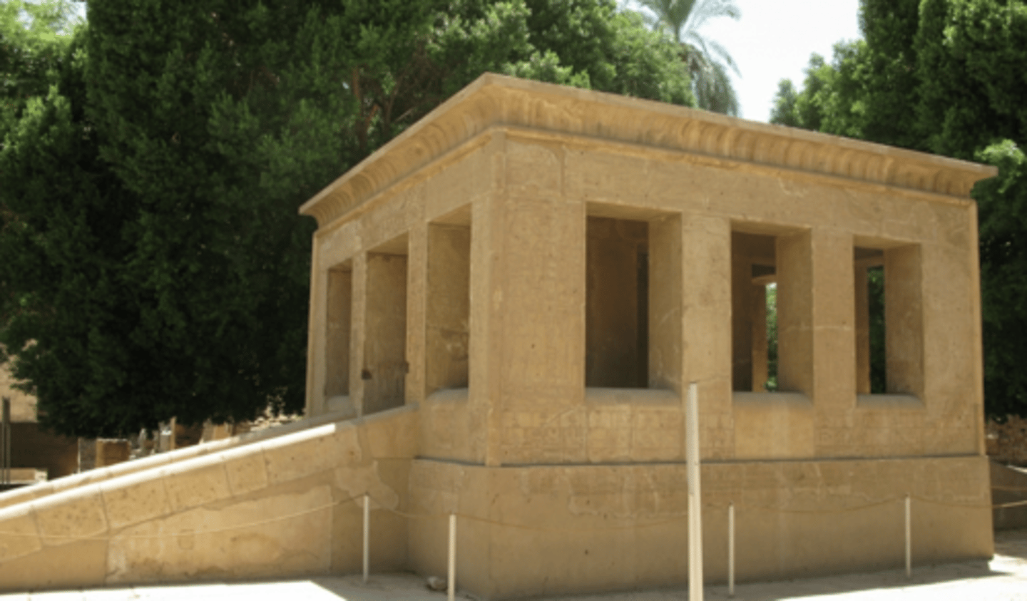 <p>- Been completely reconstructed from fragments</p><p>- Senworset = important king for considering the divine during this period because he built divine temples everywhere</p><p>- Shrines/temples built to demonstrate divine right to rule</p><p>- Has both administrative and religious functions</p><p>- Lists of different regions of Egypt inscribed on the walls</p><p>- References taxation and lists of different goods</p><p>- See this a lot in temples of the new kingdom</p><p>- Religious function</p><p>- Building would have been used in divine processions</p><p>- Statue of the god which lived in the temple (temples were the houses of gods) would be taken out of the temple by priests and placed in something that looks like a boat on a shrine and carry it around; nonroyal individuals could then access the statue, but it was veiled, so not that much more interaction</p><p>- Priests depicted bald as symbol of purity needed to enter the chapel</p><p>- Chapel = resting point where priests can set the boat down then pick it up and continue the procession</p>