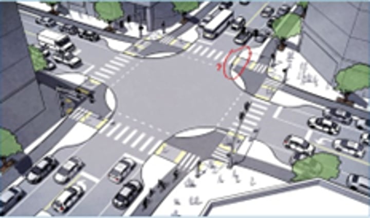 <p>At the "Protected Intersection" for bicyclists, the (encircled) is what is called</p>