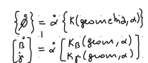 <p>risolvendo il problema di velocità si ottiene un sistema lienare: <br>A * [a, b] = [R] dove A è la matrice e a,b sono le incognite come le velocità angolari </p><p>per risolvere il sistema moltiplico per la inversa di A e ottengo: <br>[a,b] = [R] * A<sup>-1</sup> </p><p>isolando i termini riesco a ottenere un sistema come in figura, la particolarità è che il vettore delle incognite dipende solamente dalla geometria e dal parametro lagrangiano che definisce lo stato del sistema (in questo caso alpha). dato che <br>alpha-punto è una costante. il termine che viene moltiplicato da alpha punto si chiamano parametri lagrangiani</p><p></p>