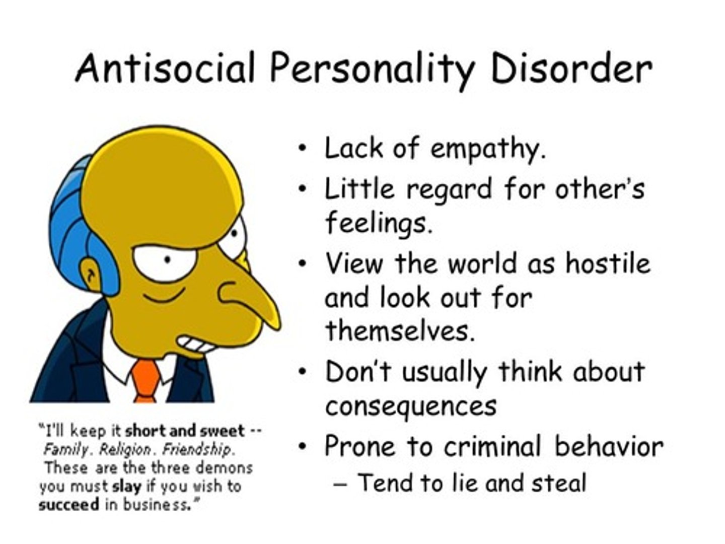 <p>(C) Antisocial</p><p>Antisocial Personality Disorder is characterized by a lack of concern for others, and its sufferers often find themselves in legal issues showing no remorse.</p>