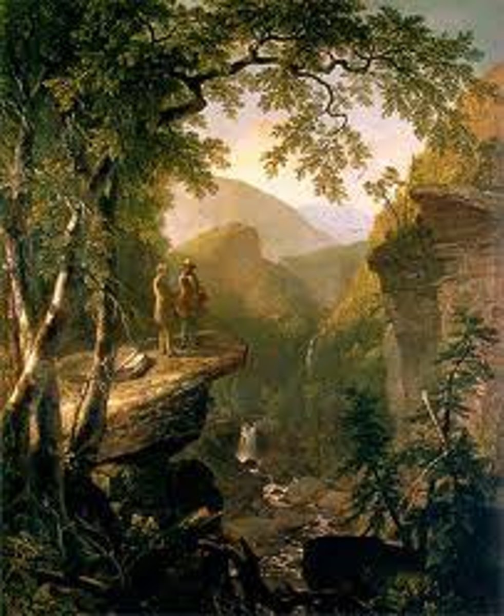 <p>Asher B. Durand, 1849. Imaginary landscape. Thomas Cole and William Cullen Bryant in the painting. Commissioned when Cole passed away as a homage</p>