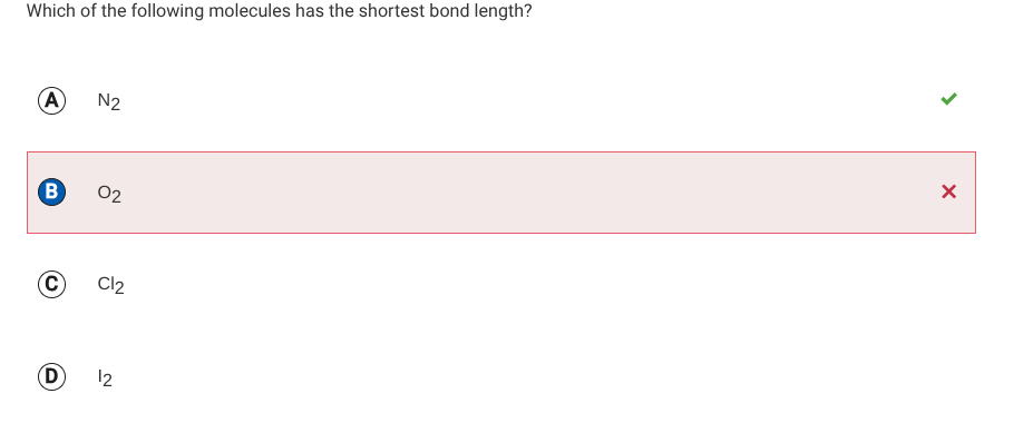 <p>Bond length does <strong>NOT </strong>relate to molecule size</p><p></p><p>*Any bond order or bond length question. Draw them out, you’ll never know until you do.</p><p></p>