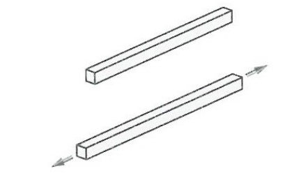 resulting from tension within the element, two loads pulling away from each other in opposite directions