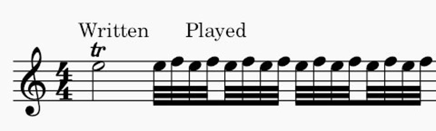 <p>Fast switching between the note and the next higher note (according to the key signature) within its duration.</p>