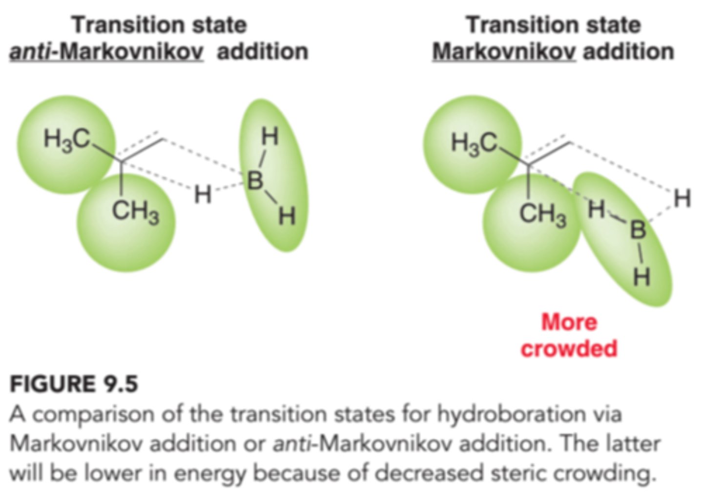 <p>In the first step of the proposed mechanism, both H and BH2 are adding across the double bond simultaneously. Since BH2 is bigger than H, the transition state will be less crowded and lower in energy if the BH2 group is positioned at the less sterically hindered position.</p>