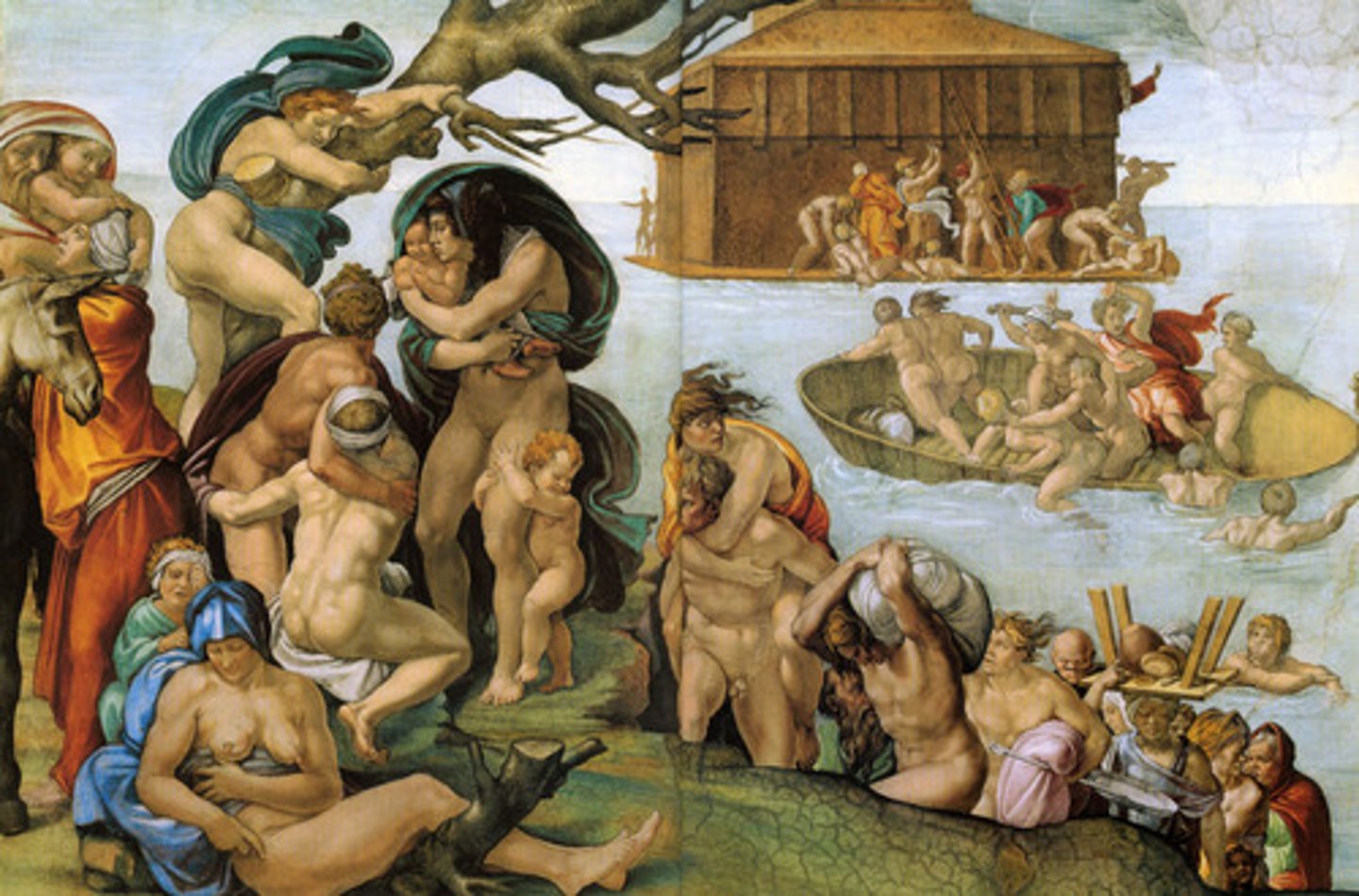 <p>Michelangelo. 1512 CE. Fresco. Depicts biblical scene leading to Noah's ark.</p>