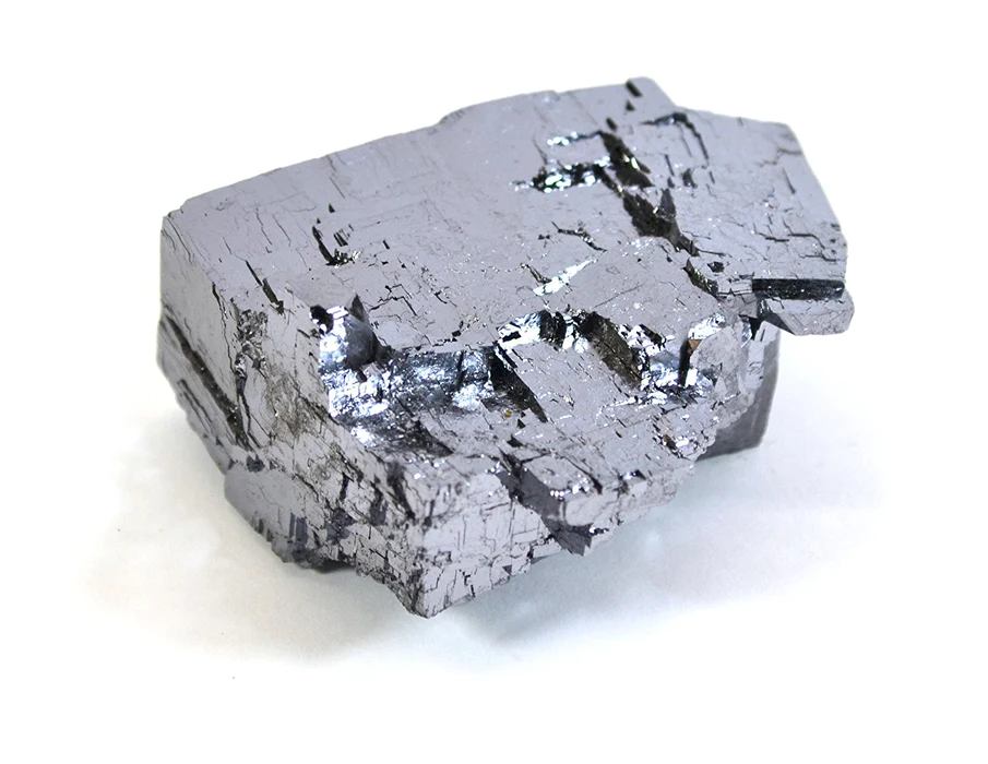 <p>Mineral: Galena</p><p><span style="font-family: arial">Galena is very easy to identify. Freshly broken pieces exhibit perfect cleavage in three directions that intersect at 90 degrees. It has a distinct silver color and a bright metallic </span><a target="_blank" rel="noopener noreferrer nofollow" href="https://geology.com/minerals/luster.shtml"><strong>luster</strong></a><span style="font-family: arial">. Galena tarnishes to a dull gray. Because lead is a primary element in galena, the mineral has a high specific gravity (7.4 to 7.6) that is immediately noticed when picking up even small pieces. Galena is soft with a </span><a target="_blank" rel="noopener noreferrer nofollow" href="https://geology.com/minerals/mohs-hardness-scale.shtml"><strong>Mohs hardness</strong></a><span style="font-family: arial"> of 2.5+ and produces a gray to black </span><a target="_blank" rel="noopener noreferrer nofollow" href="https://geology.com/minerals/streak-test.shtml"><strong>streak</strong></a><span style="font-family: arial">. Crystals are common and they usually are cubes, octahedrons, or modifications.</span></p>