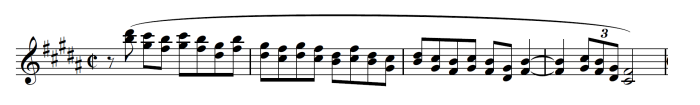 <p>It is a <strong>descending melody</strong> using a <strong>B major pentatonic scale</strong> with the notes falling into <strong>groups of three</strong> and <strong>ending with a triplet</strong></p>