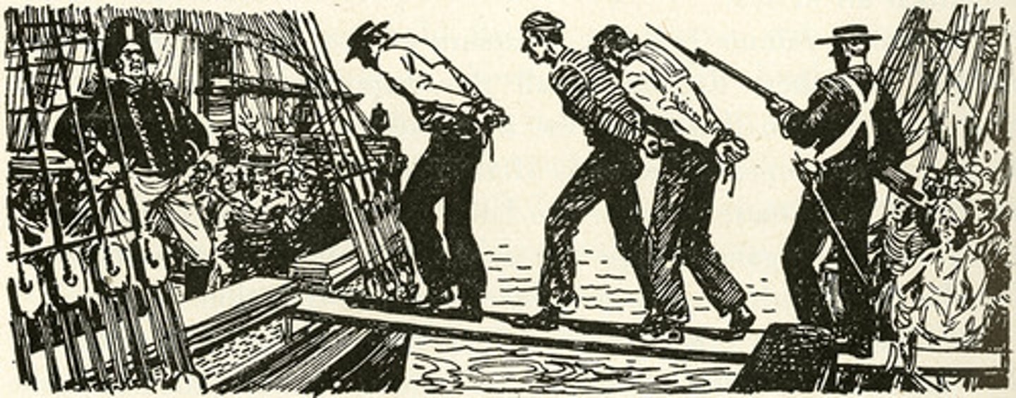 <p>Practice of the British navy of stealing Americans and forcing them into service on ships. Major cause of the War of 1812.</p>