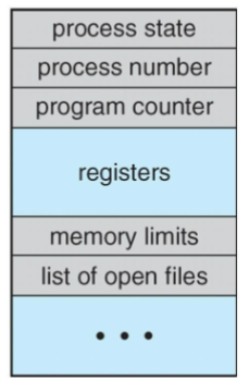 <p>includes information on the process’s state (running, waiting, etc.)</p>