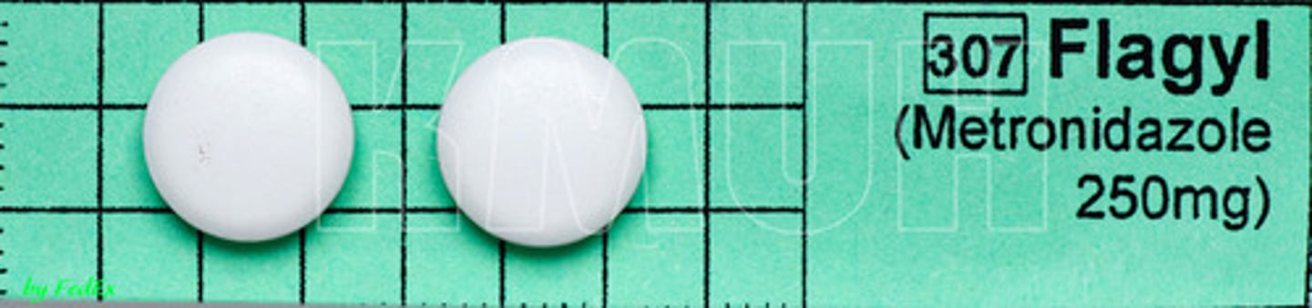 <p>Metronidazole</p><p>Antibacterial / antiprotozoal</p><p>Bacterial infection, protozoal infection</p>