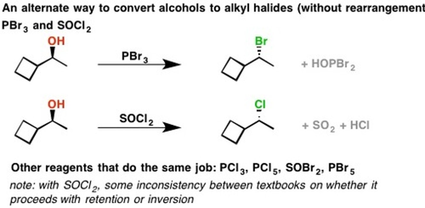 <p>Alcohol to alkyl halide without rearrangement</p>