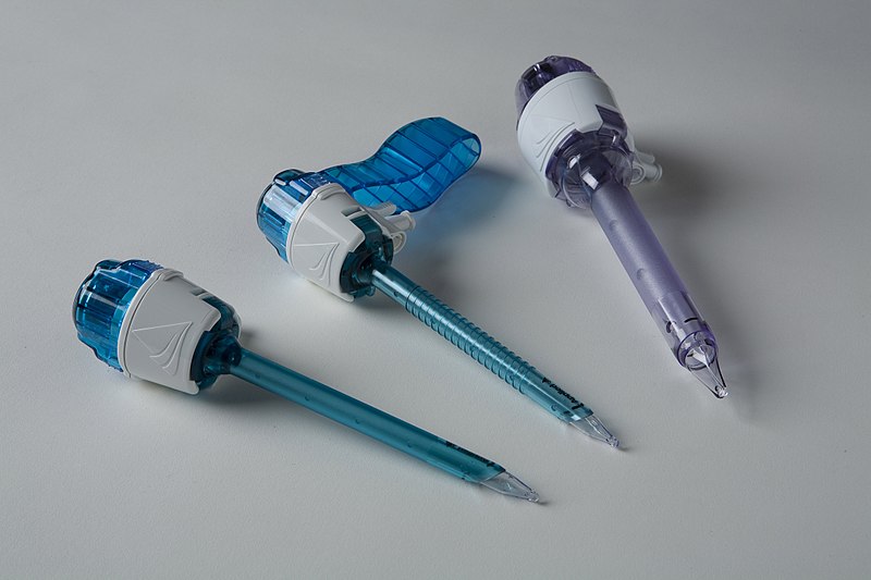 <ul><li><p>has a sharp cutting edge at the end of a hollow tube intended to cut through tissues for access to fluid or a body cavity.</p></li><li><p>has a fitted blunt end cannula inside to keep fluid or gas from escaping until the cannula is removed. </p></li></ul><p></p>