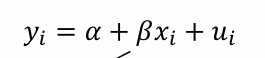<ul><li><p>beta = the effect that X has on Y </p><ul><li><p>causal effect </p></li></ul></li><li><p>u = error term </p><ul><li><p>captures everything that is not included in x </p></li></ul></li></ul><p></p>