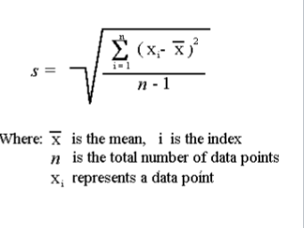<p><span>n (SD or s) Is the measure of</span><br><span>precision or dispersion of</span><br><span>values about the mean.</span><br><span>n Square root of variance</span><br><span>n √σ2 = σ</span><br><span>n Related to imprecision and</span><br><span>random error</span><br><span>n The &gt; the S.D.,</span><br><span>– The greater the random error</span><br><span>– And the poorer the precision</span></p><p><br></p>