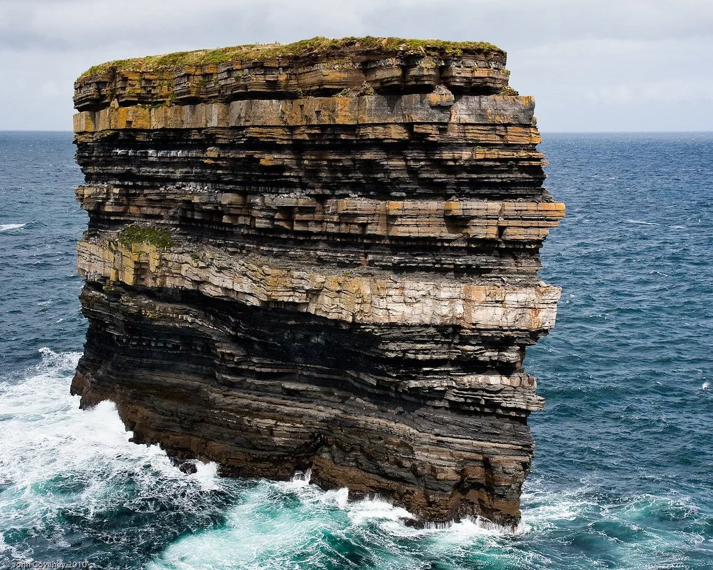 The interface between two sedimentary strata