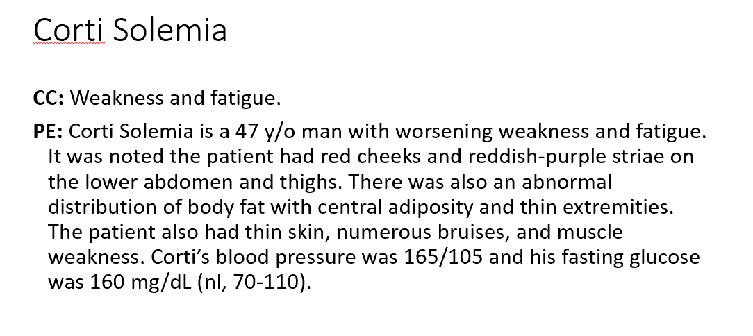 <ol><li><p>Cortisol from an adrenal tumor</p></li><li><p>There’s unregulated secretion of ACTH/Cortisol from the adrenal tumor</p></li></ol><p></p>