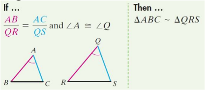 if the angle of one triangle is congruent with the angle of another triangle and the included sides are proportional, the triangles are similar