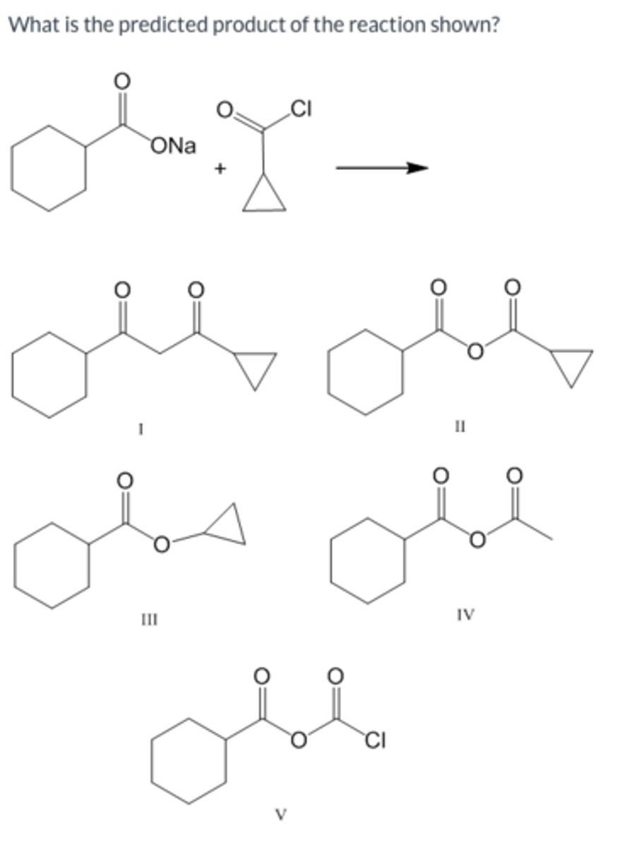 <p>What is the predicted product of the reaction shown?</p>