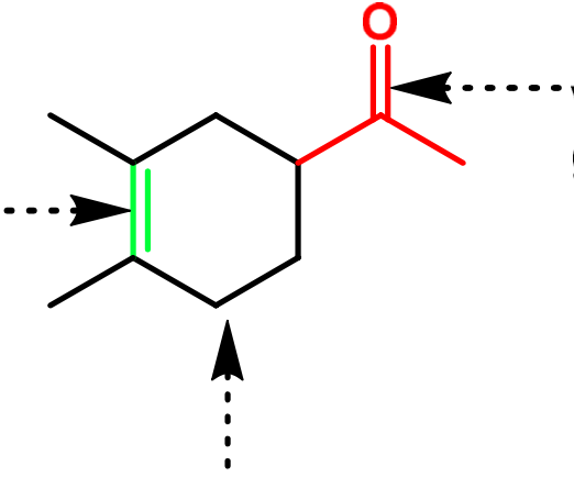 double bond in the ring, six membered ring, electron withdrawing group