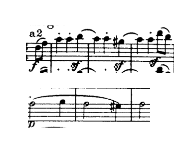 <p>Bars 1-8 are forte with forzandos on the 3rd beat of nearly each bar. Emphasises the 3rd beat and creates the anacrusis feel.</p><p>9-16 is piano and the only dynamic change is on the crotchet before the trill in bar 15</p>