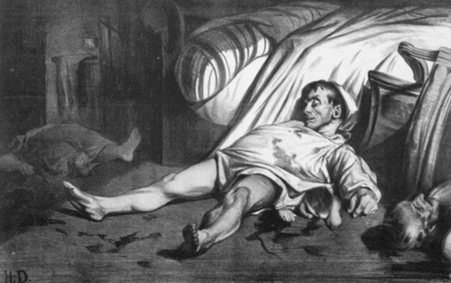 <p>oil and water don't mix. When an oil-based ink is rolled out on the whole surface, the oil-based ink adheres to the greasy drawing and is repelled by the water on the rest of the stone so that the image can be printed.</p>