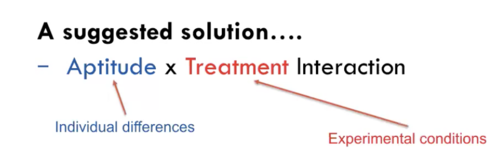 "Psychology continues to this day to be limited by the dedication of its investigators to one or the other method of inquiry rather than to scientific psychology as a whole"

A suggested solution...
Aptitude x Treatment Interaction