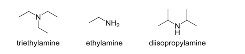 <p>Contains an <strong>R<sub>3</sub>N group</strong> where R is hydrogen or a carbon group.</p>