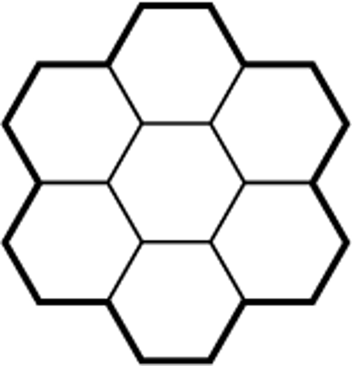 <p>If the perimeter of each of the seven regular hexagons in the figure shown is 18, what is the perimeter of the figure?</p><p>A. 54</p><p>B. 63</p><p>C.108</p><p>D.126</p>
