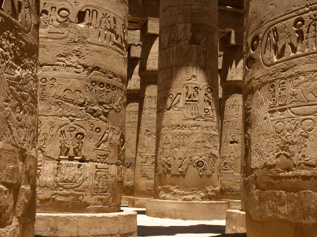 <p><span style="font-family: PT Sans Narrow, sans-serif">20 - Temple of Amun-Re &amp; Hypostyle Hall - Karnak, Egypt. New Kingdom, 1,550 &amp; 1,250 BCE. Sandstone &amp; Mud brick</span></p><ul><li><p>Some areas are restrictive, only accessed by elite</p></li><li><p>Natural lighting from opening above and occasional flooding used to create spiritual feelings</p></li><li><p>Hypostyled, Axial (on all cardinal directionals), longitudinal symmetry, had “pylons” monumental gate ways</p></li><li><p>Center of god Amun-Re, Also honors several Egyptian gods</p></li></ul><p></p>