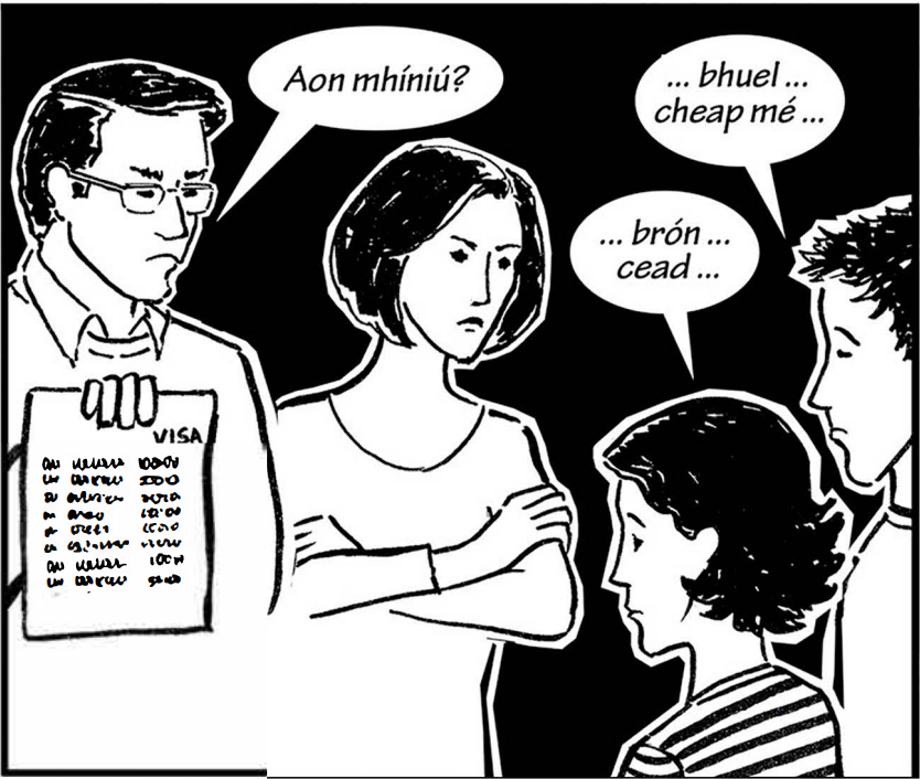 <p>Tá brón ar na páistí</p><p>Thuismitheoiri bron orm.</p>