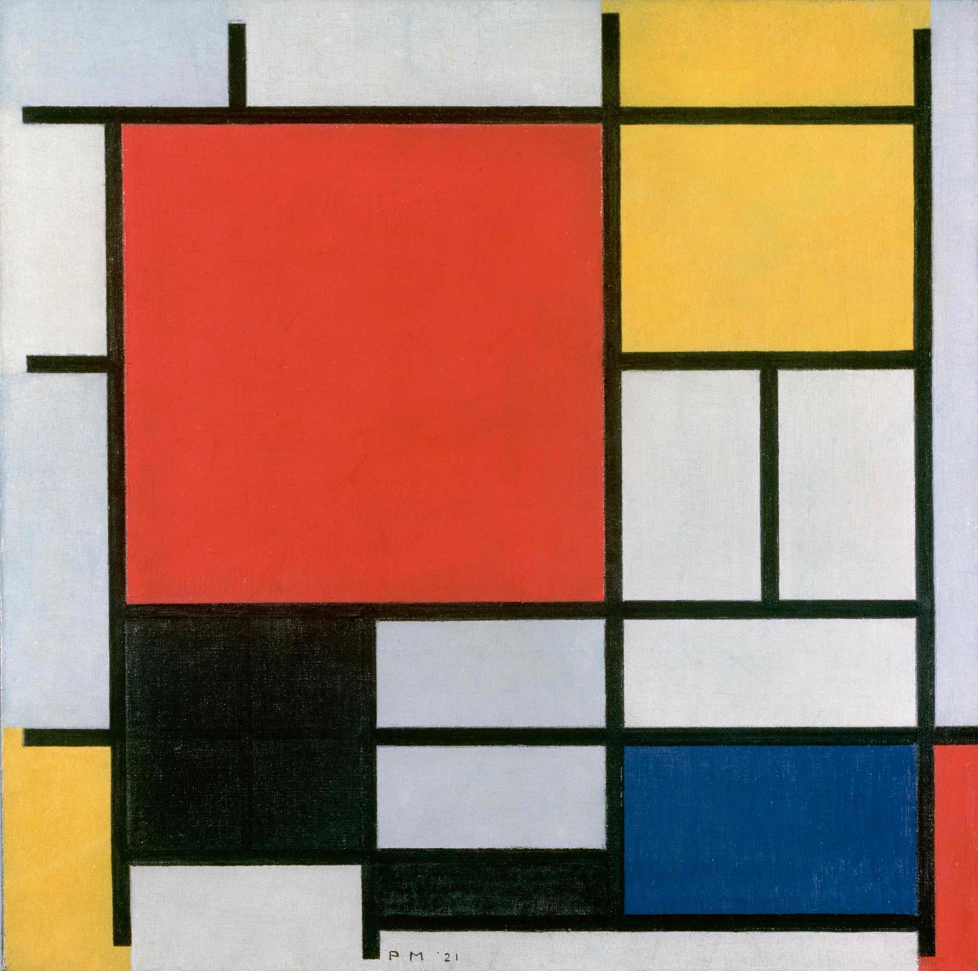 <p>Composition en bleu jaune rouge</p>