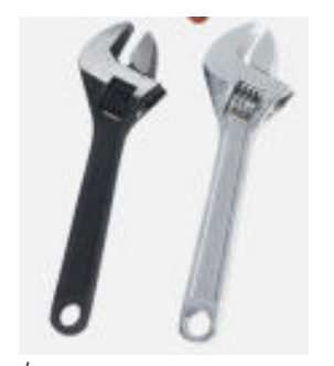 <p>• A wrench with one fixed and one adjustable jaw at right angles to a straight handle</p>