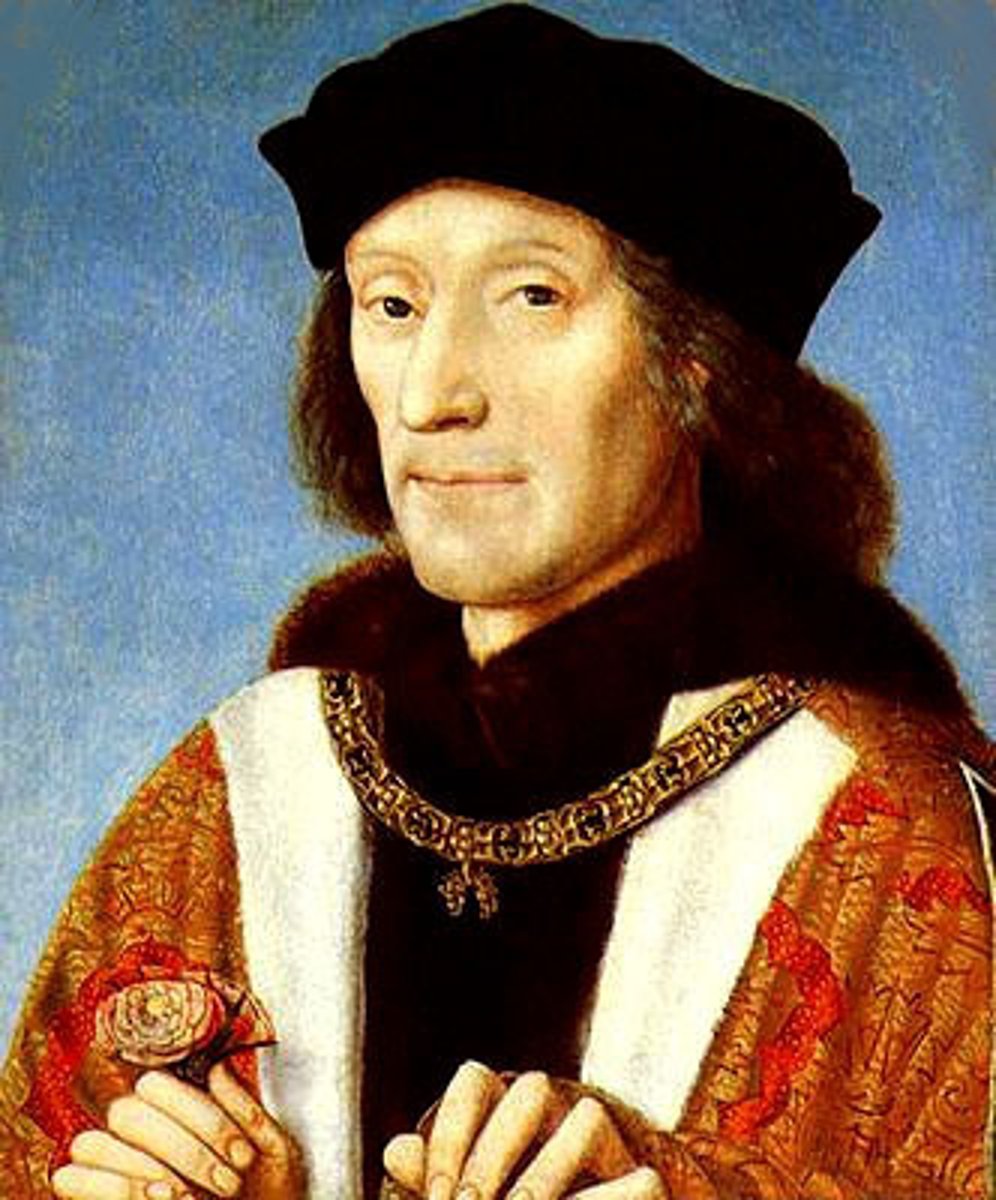 <p>he was the first Tudor monarch of England, who ruled from 1485-1509; he became king after his defeat of King Richard III during the Wars of Roses; his rule was known for establishing stability and peace in England after decades of warfare; he increased England's economic prosperity through taxation and economic practices and he created the Star Chamber</p>