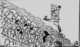 <p>Which of the following best reflects the cartoonist's view of appeasement of Hitler?</p><p>﻿﻿﻿a. Appeasement was a bad strategy because it made the democratic leaders look weak to Hitler.</p><p>﻿﻿﻿b. Appeasement was a good strategy because it delayed the start of WWII.</p><p>﻿﻿﻿c. Appeasement enabled the democratic leaders to halt Hitler's march across Europe.</p><p>﻿﻿﻿d. Appeasement gave Hitler the allies he needed to take over Europe.</p>