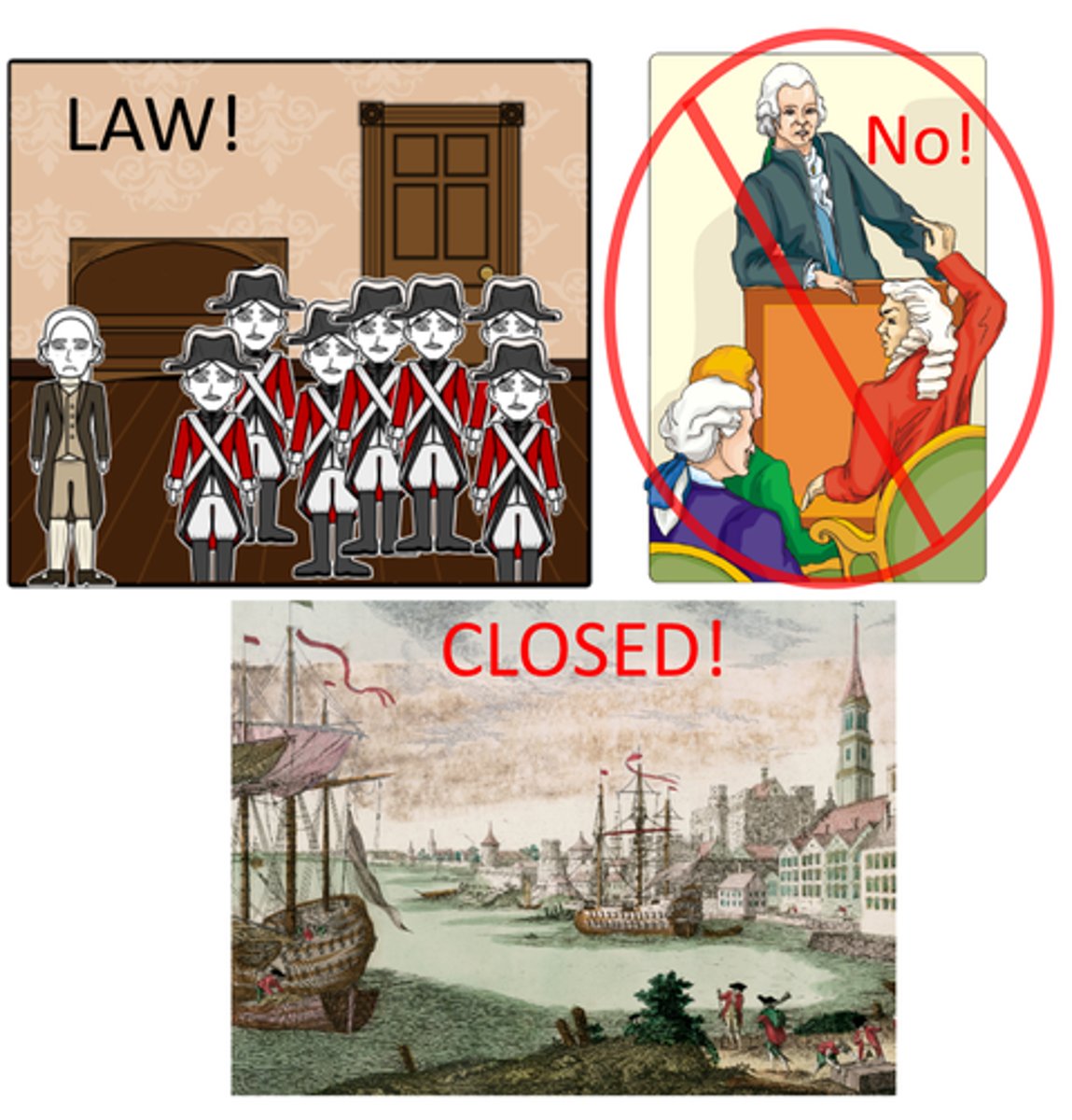 <p>punished Massachusettes for their protest at the Boston tea party</p>