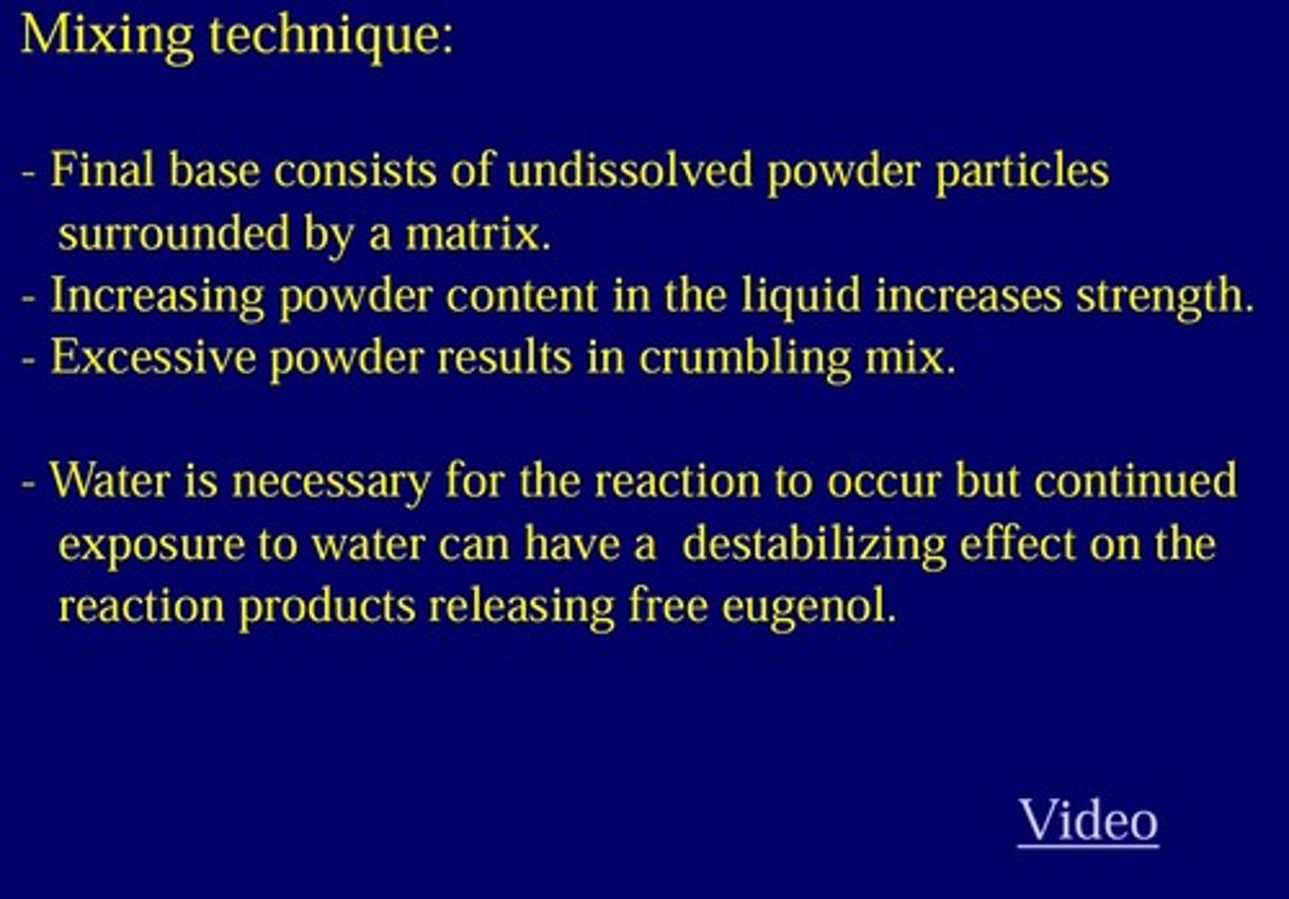 <p>increased strength ( until powder becomes excessive)</p>